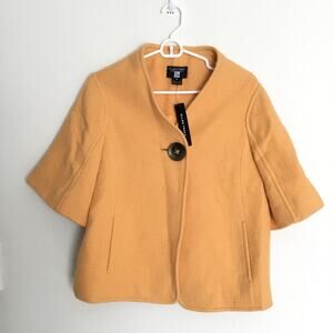 Ellen Tracy Mustard Yellow Angora & Wool Blend One Button Coat Pockets Sz 4 Flaw